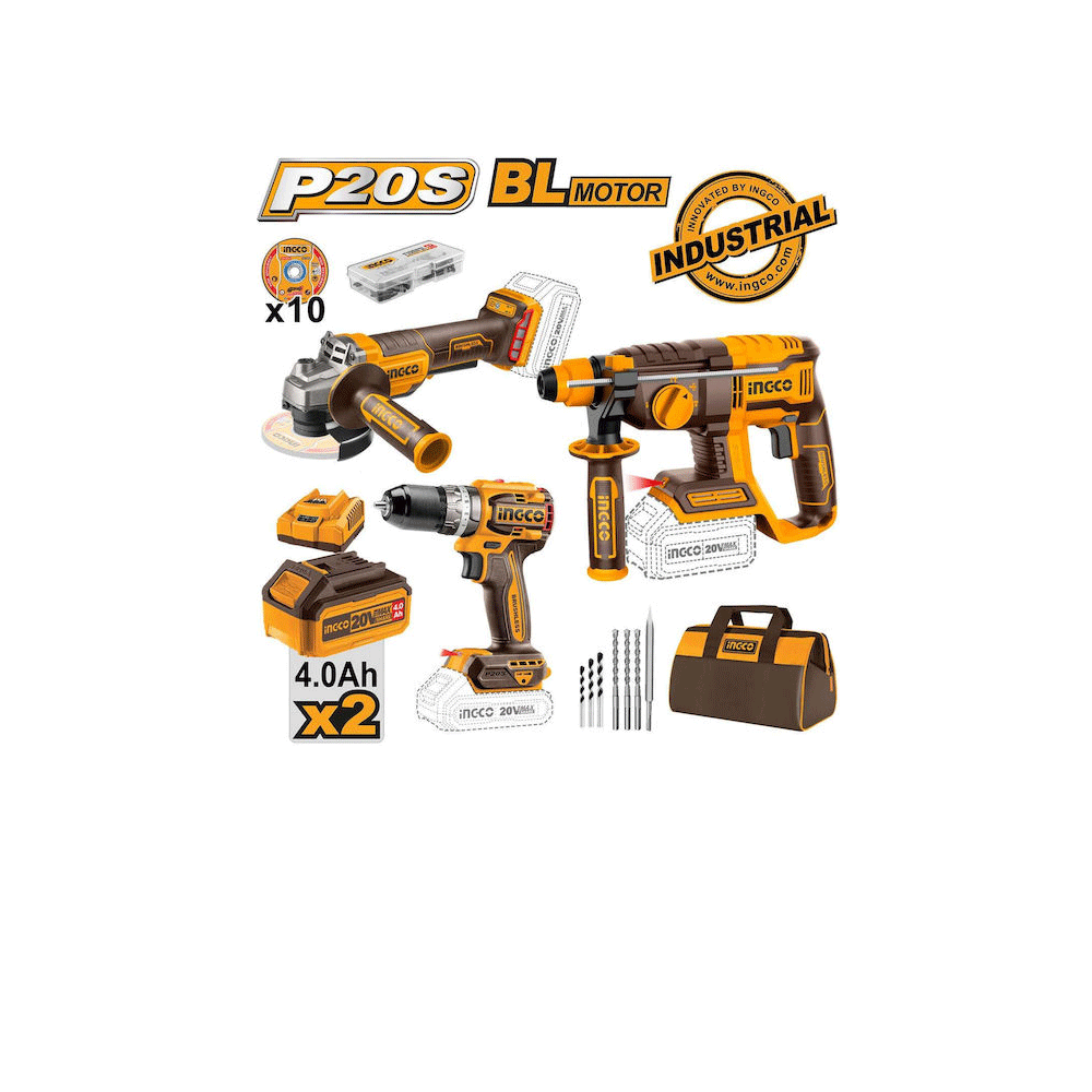 Σετ INGCO 3 Εργαλ 20V.Tροχος ,κρουστικο,πνευματικο