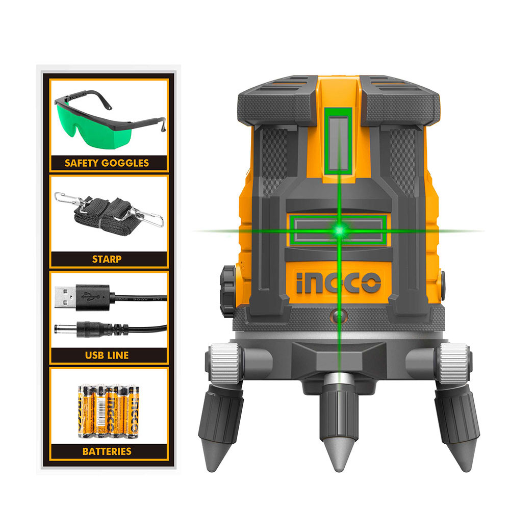 LASER Σταυρού INGCO με 5 πρασινες  Δέσμες HLL 305205