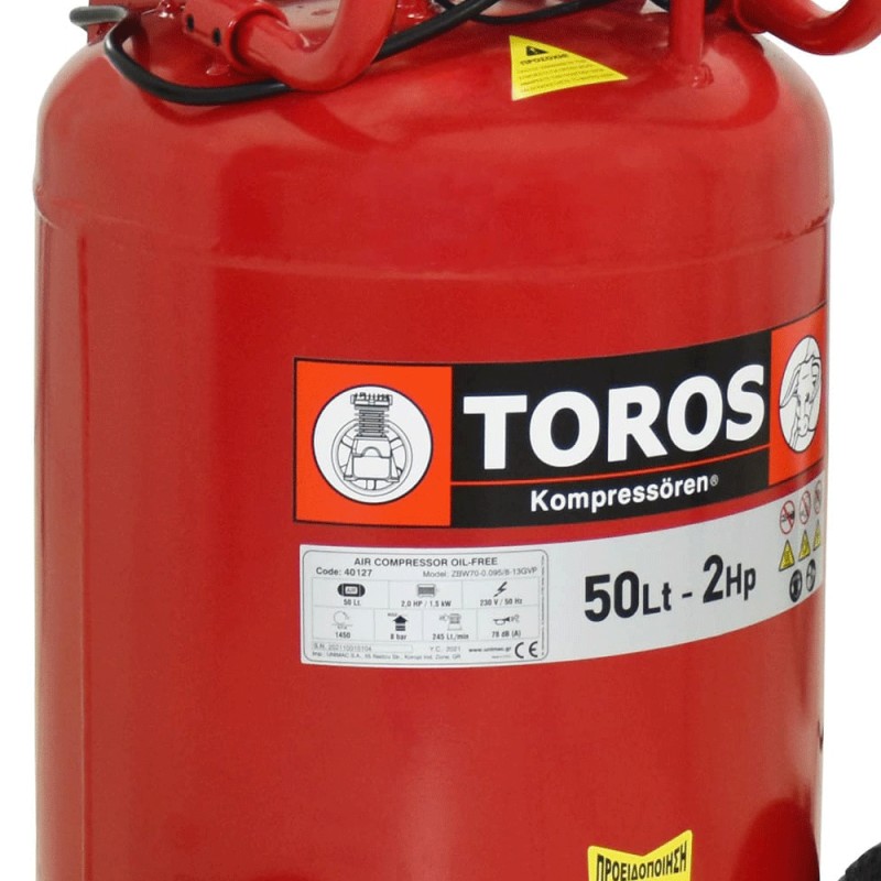 Αεροσυμπιεστής ΤΟROS   Χαμηλού Θορύβου 50LT OILFREE
